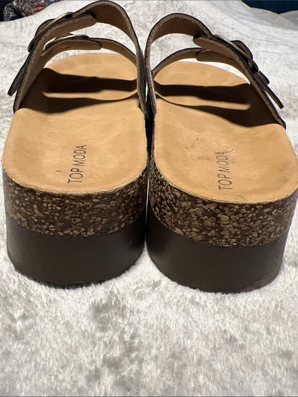 Women Top Moda brown double-buckle sandals